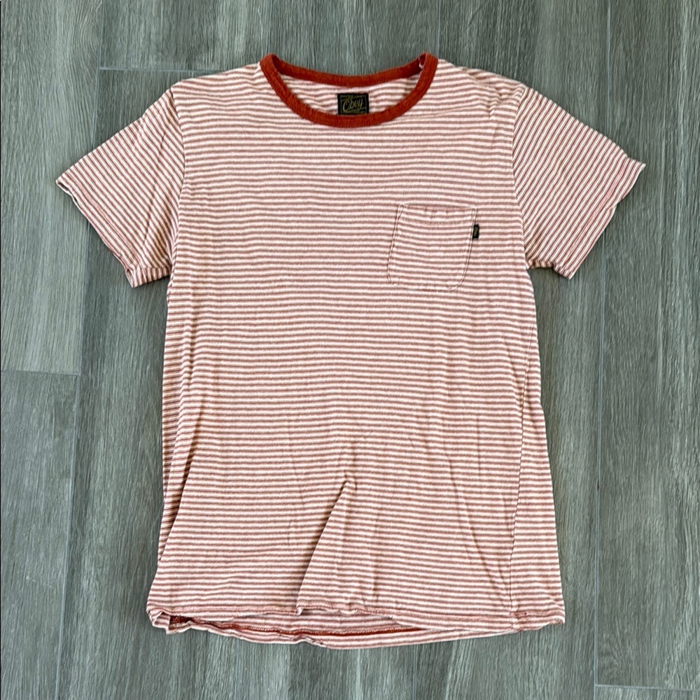 Obey Red and White Striped Men's Tee